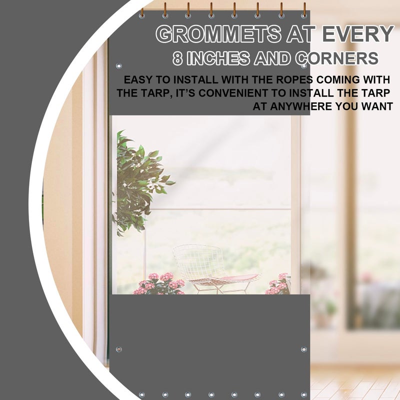 Ezcasch 20 Oz Outdoor Vinyl Curtain  Outdoor Clear Panel Curtain  Weather Resistant Outdoor Curtain for Pergola  Porch  Gazebos  with Rustproof Grommets (8'H x 8'W  Dark Gray) - Image 4